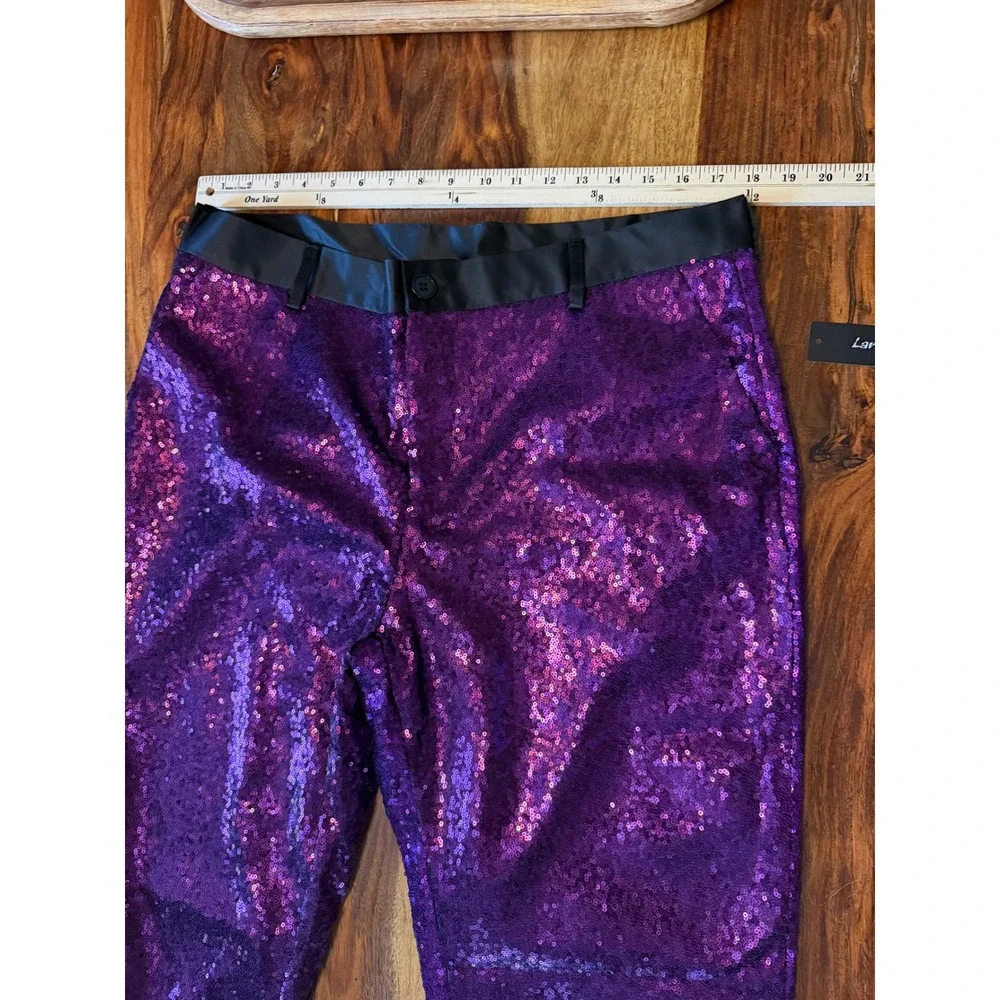 Lars Amadeus Mens Purple Sequin Dress Pants Stage Party Trousers Size 36 New
